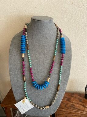 Vintage Noonday Collection Paper-beads Wood & Bone Long Necklace